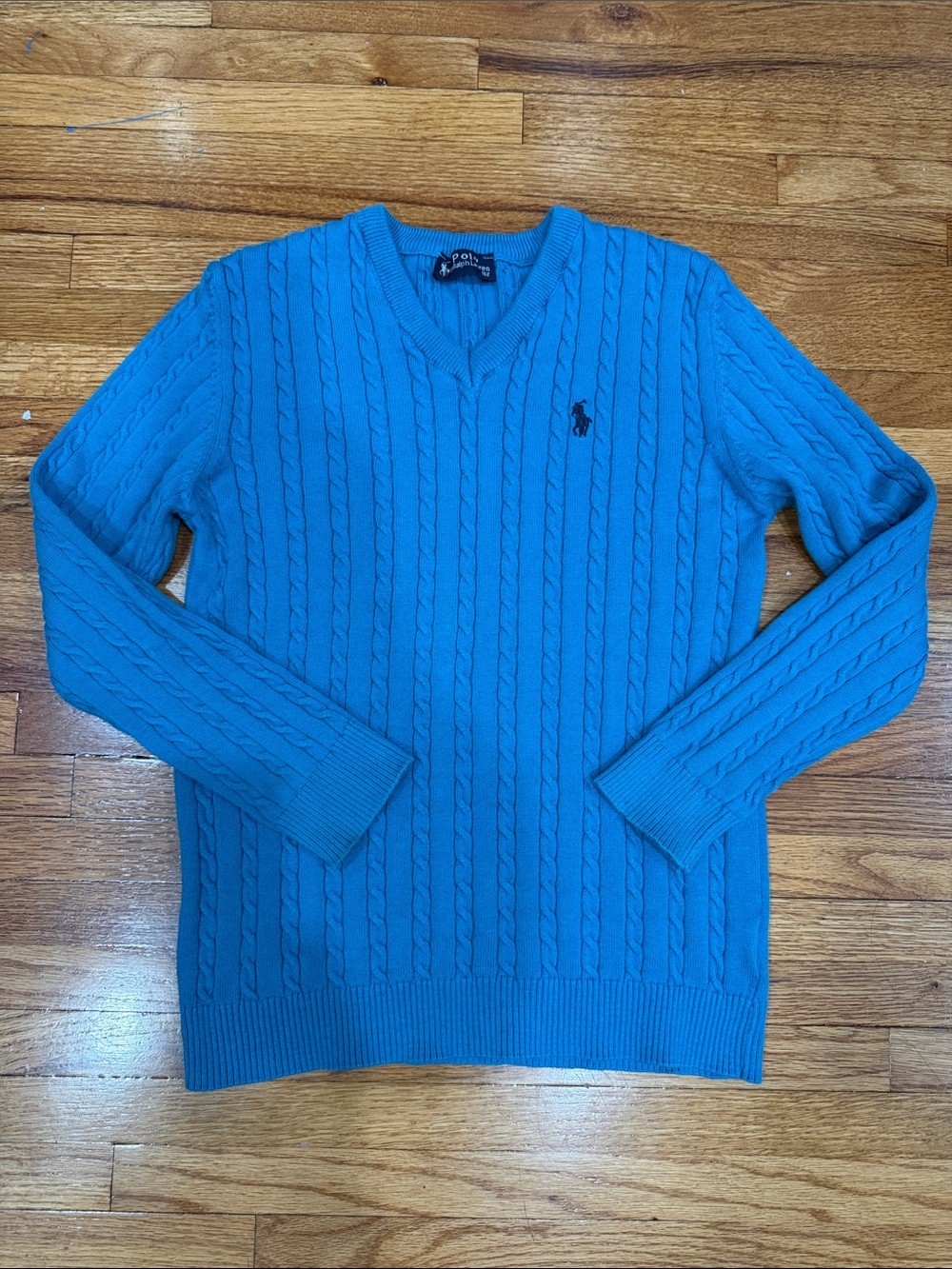 Polo by Ralph Lauren Bright Blue Cable-Knit V-Neck Sweater